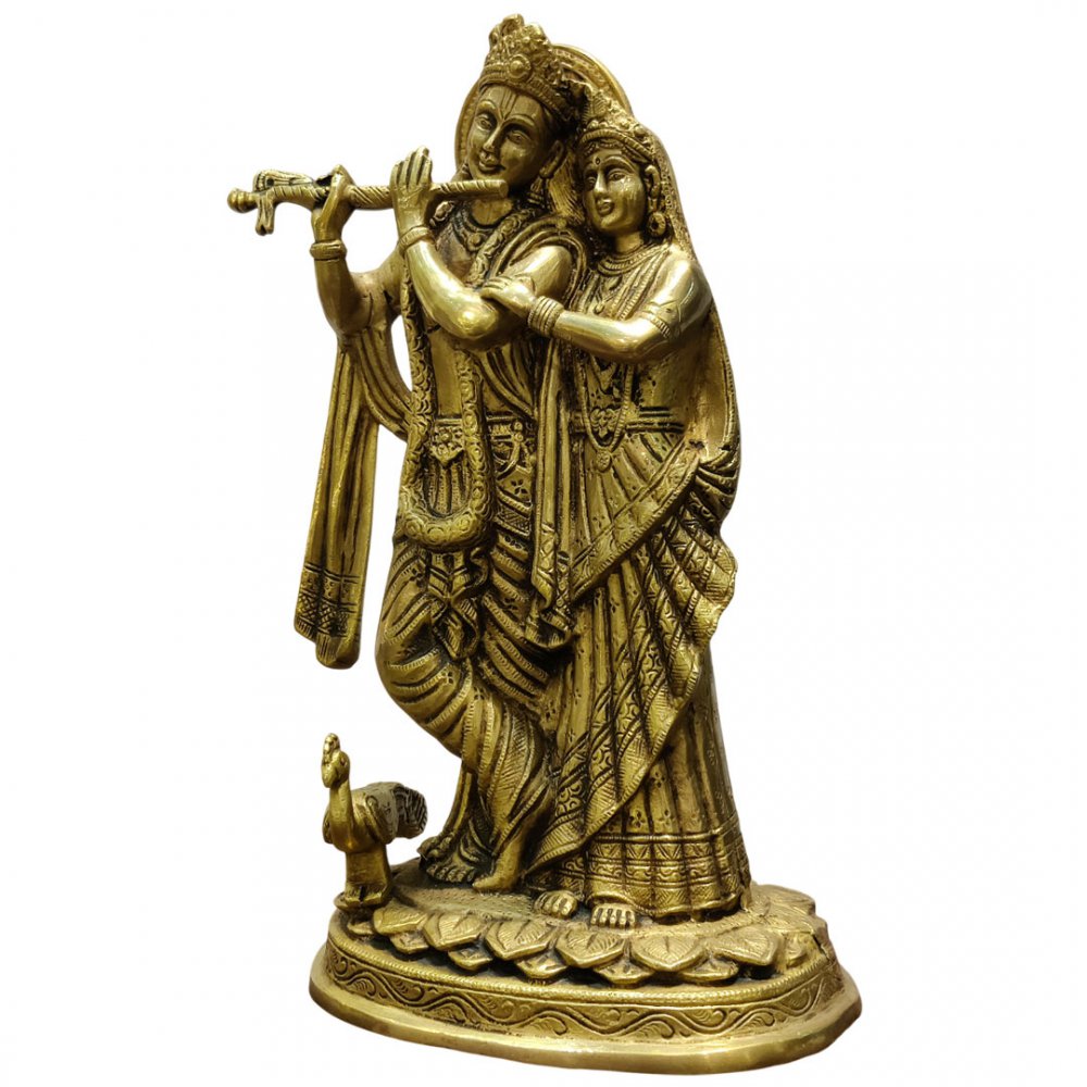 Enchanting Brass Radha Krishna Idol with Flute