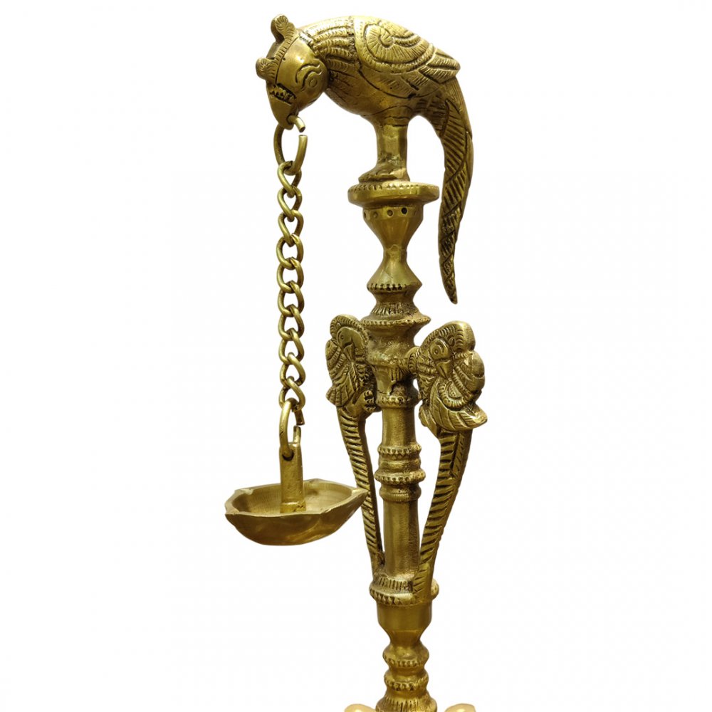 Brass Parrot Hanging Diya with Intricate Design Traditional Oil Lamp