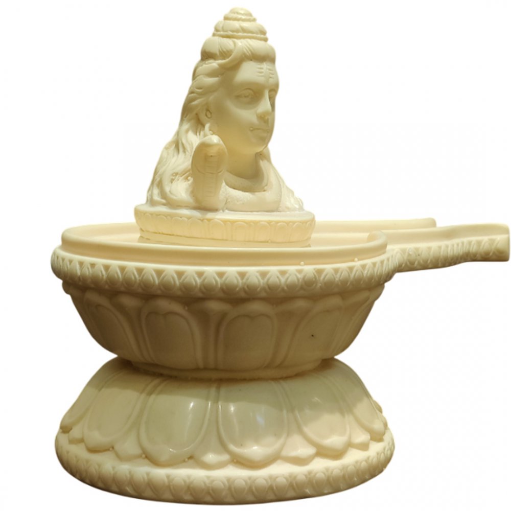 Ivory Marble Shivling with Lord Shiva Bust Sacred Marble Shivling for Home Temple and Decor
