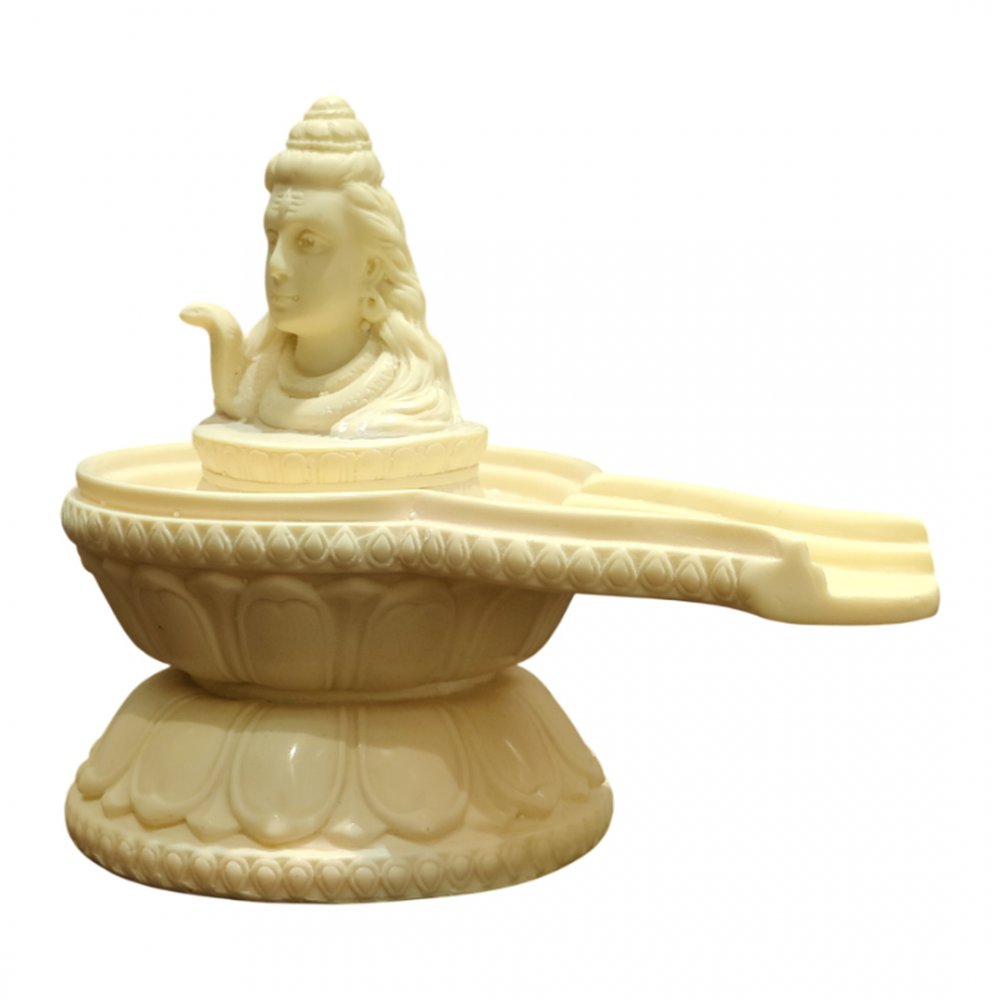 Ivory Marble Shivling with Lord Shiva Bust Sacred Marble Shivling for Home Temple and Decor