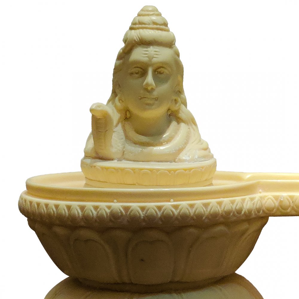 Ivory Marble Shivling with Lord Shiva Bust Sacred Marble Shivling for Home Temple and Decor