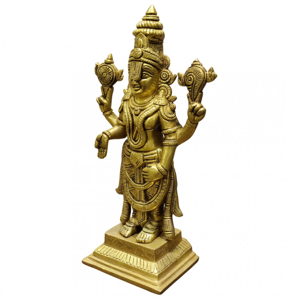 Divine Lord Vishnu Brass Idol Four Armed Shankh Chakra Murti for Home Temple