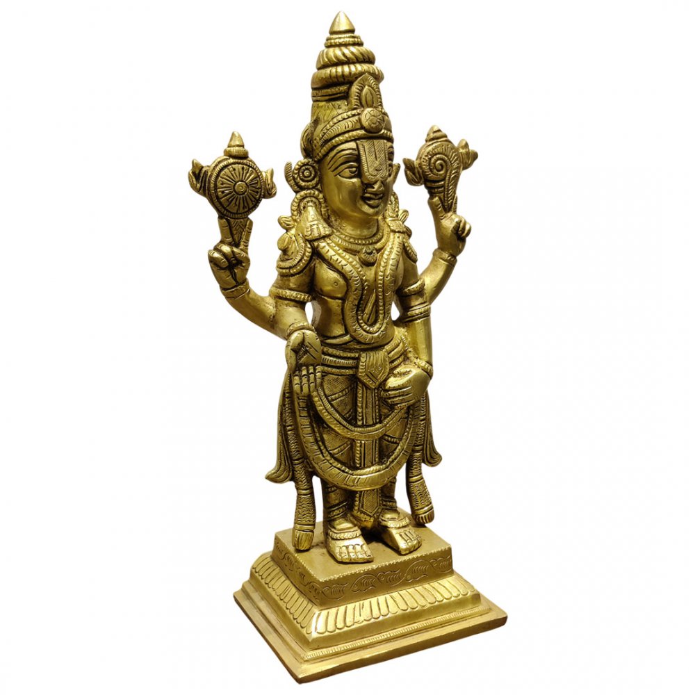 Divine Lord Vishnu Brass Idol Four Armed Shankh Chakra Murti for Home Temple