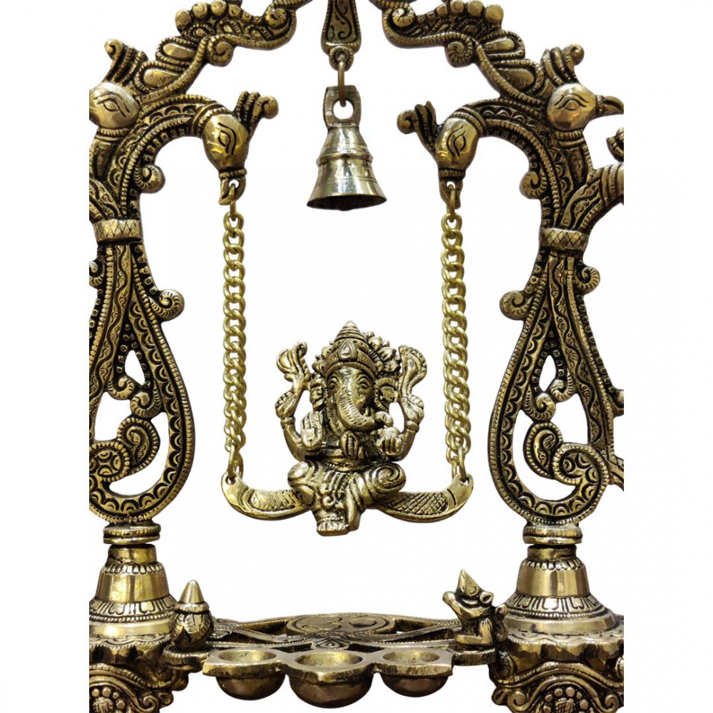 Ornate Brass Swinging Ganesha with Bell