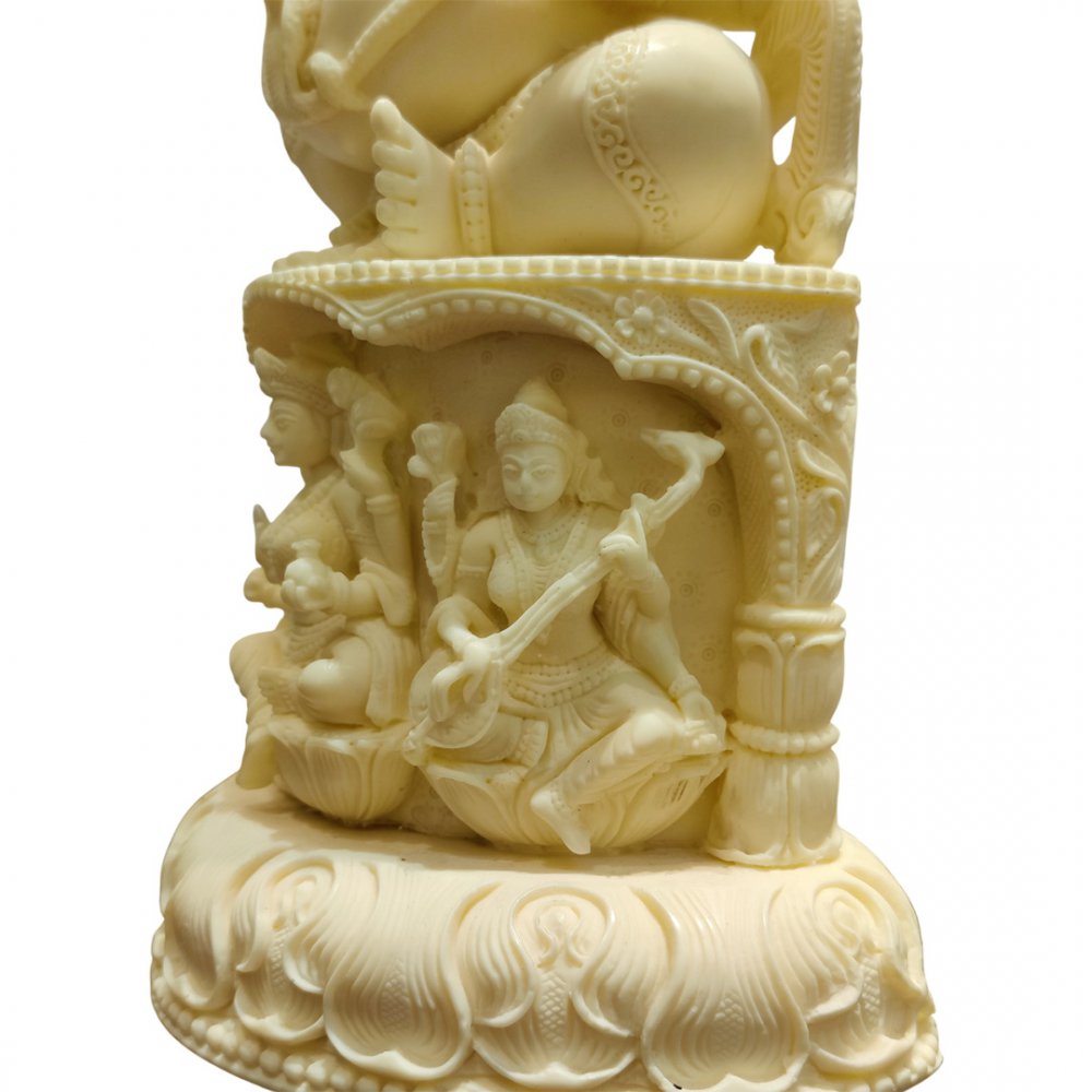 Intricate White Ganesha Statue with Divine Scenes