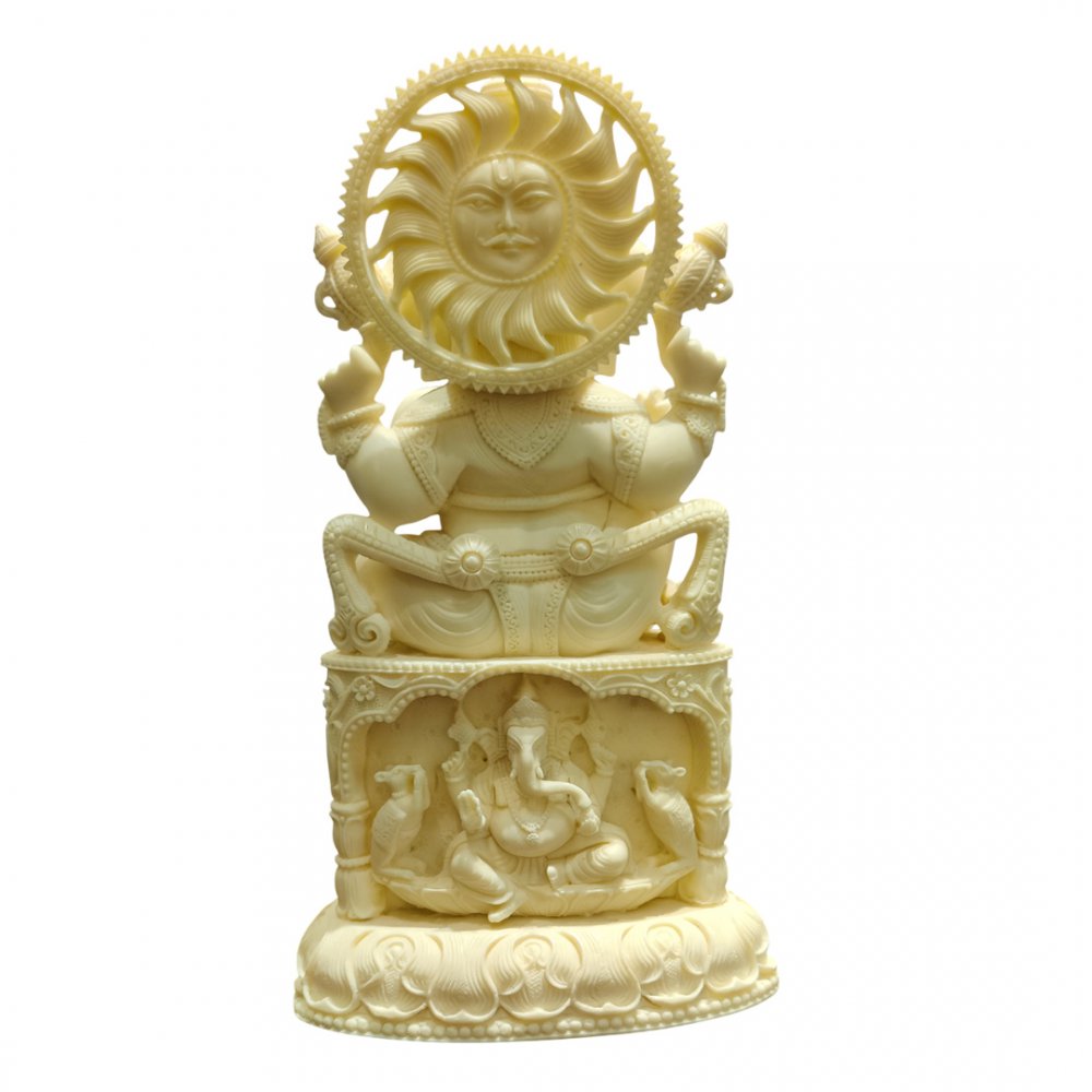 Intricate White Ganesha Statue with Divine Scenes