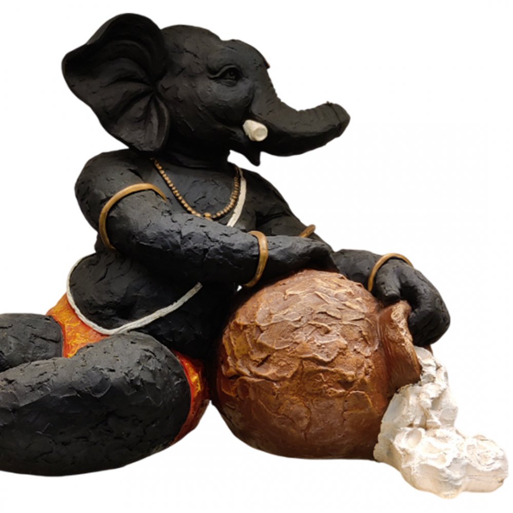 Handcrafted Clay Baby Ganesha Idol with Butter Pot Adorable Decorative Showpiece